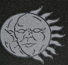 Sun and moon celestial etching design on granite monument